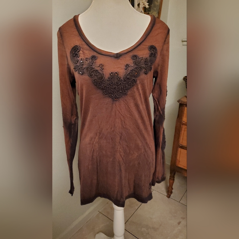 Elegant Brown Embroidered Women's Top